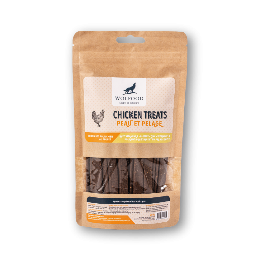 Wolfood Chicken Treats : Friandise pour chien bonne pour la santé de la peau et du pelage