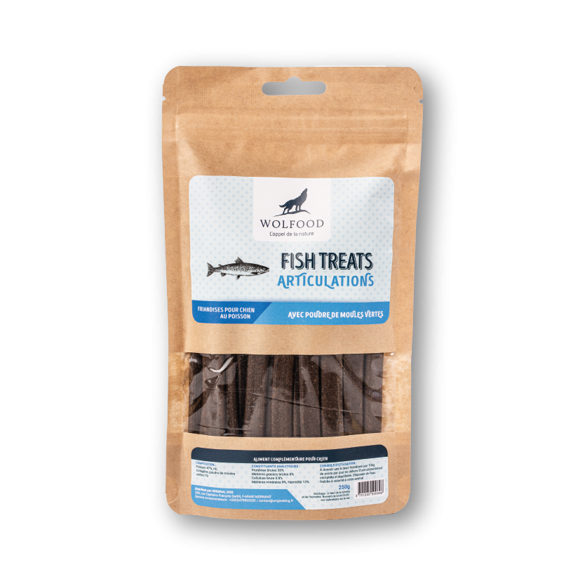 Wolfood Fish Treats : Friandise chien pour la santé articulaire avec de la moule verte