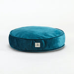 Coussin rond velours bleu pétrole pour chien Monsieur Hardi