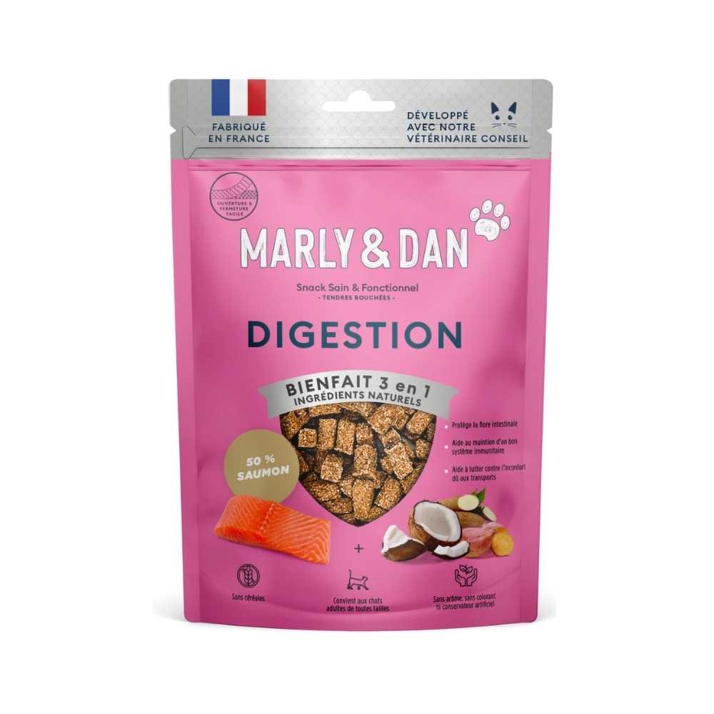Tendres bouchées Digestion pour chat de Marly & Dan : friandises pour chat soufrant de sensibilité digestive