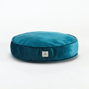 Coussin rond velours bleu pétrole pour chien Monsieur Hardi