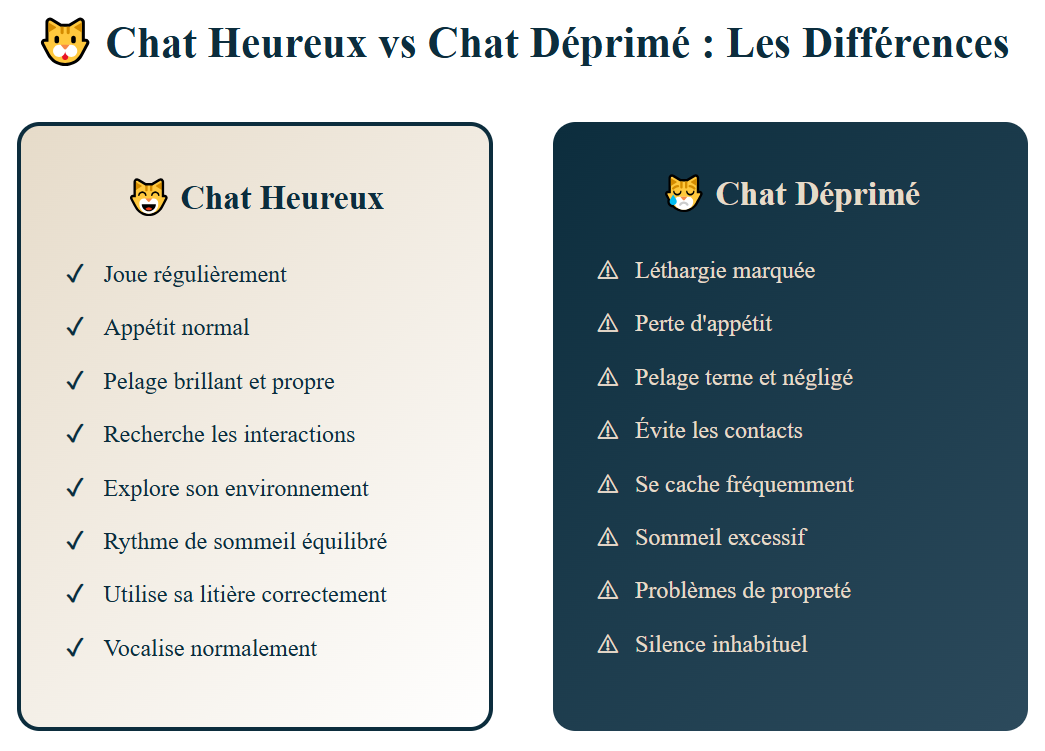 différences chat heureux et chat déprimé