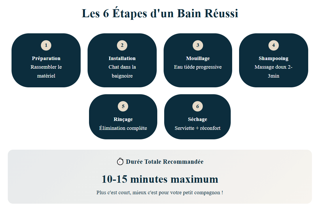 étapes d'un bain réussi chez le chat