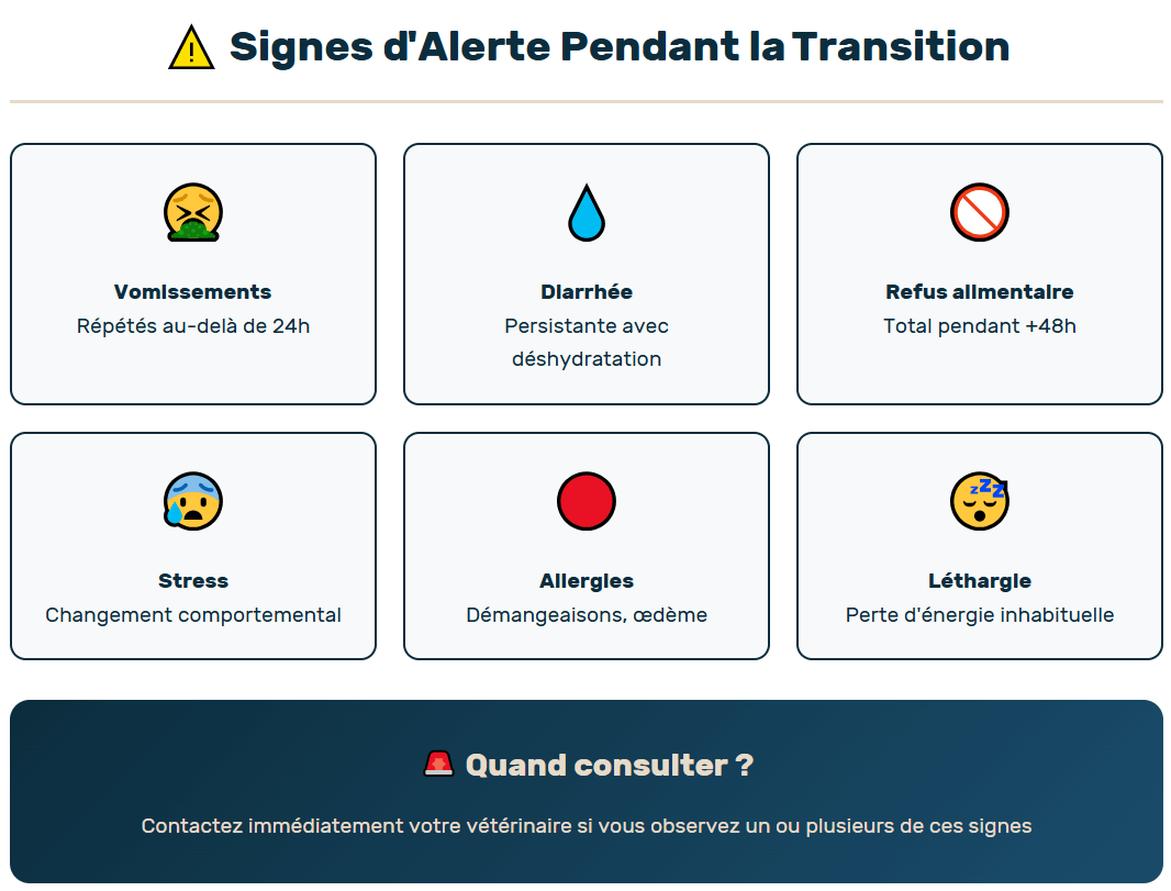 signes d'alerte pendant la transition de croquettes chez le chien