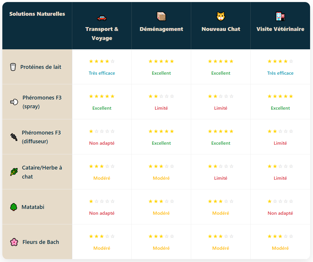 tableau comparatif anti stress naturels chat
